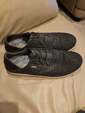 OluKai Men's Black Knit Slip-On Loafers with Neutral Sole
